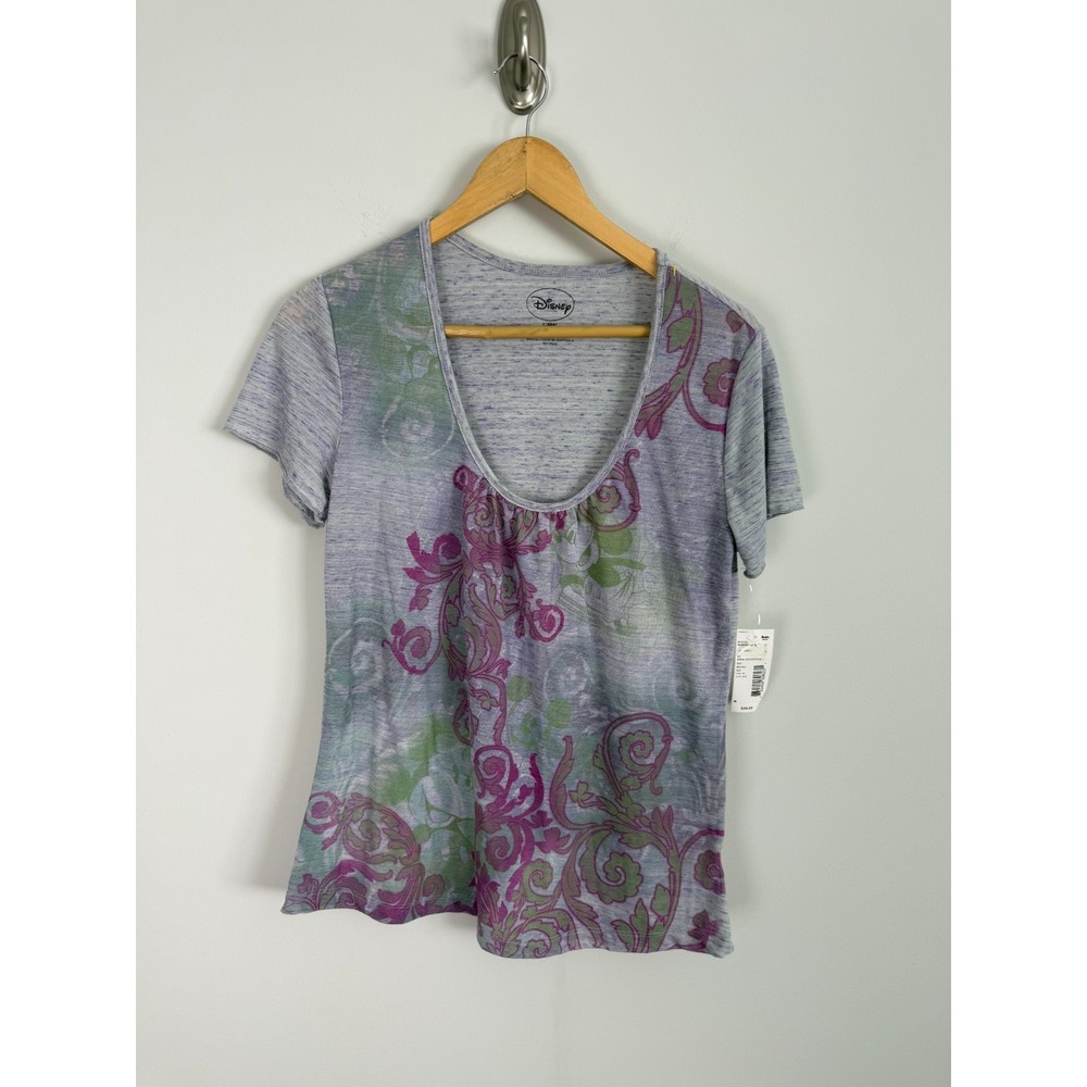 Disney Short Sleeve T-Shirt Women's M Grey Y2K Graphic Print NWT